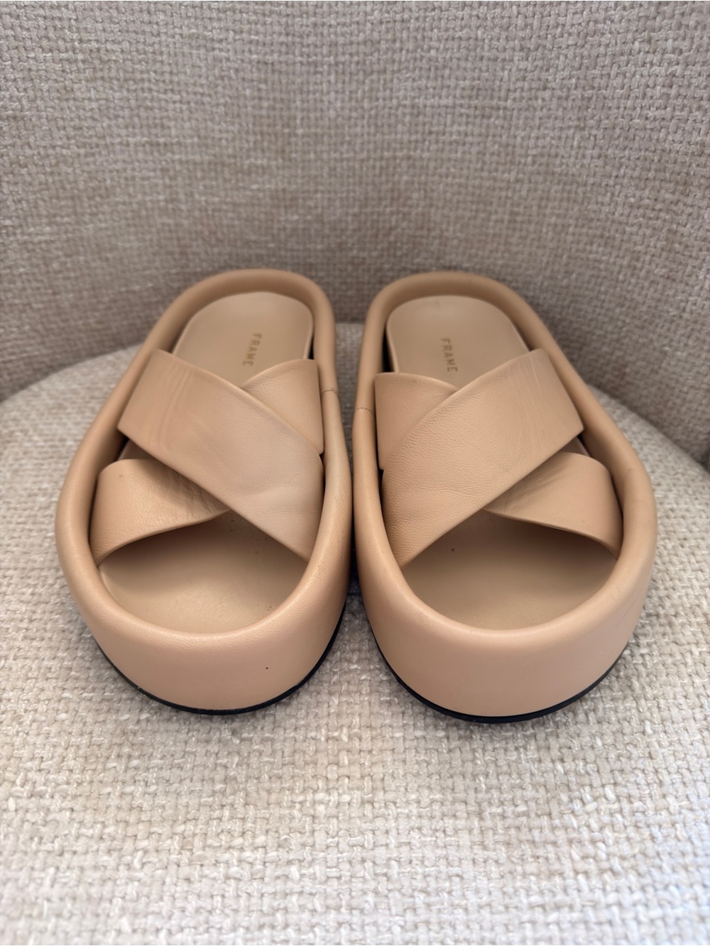 Frame Denim Cream Platform Slide Sandals